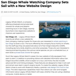 Legacy Whale Watch in San Diego worked with Rosemont Media to create a new website.